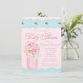 Invitation Fête de bébé au thème de fleurs aquarelles et pot (Debout devant)