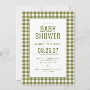 Invitation Fête de bébé au vichy vert genre neutre