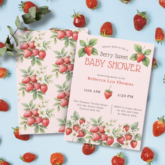 Invitation Fête de Bébé aux Fraises Douce 