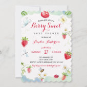 Invitation Fête de bébé aux fraises douce aquarelle (Devant)