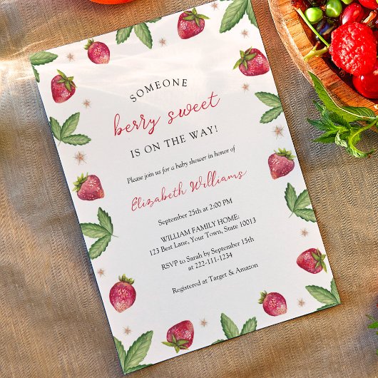 Invitation Fête de Bébé aux Fraises Douces