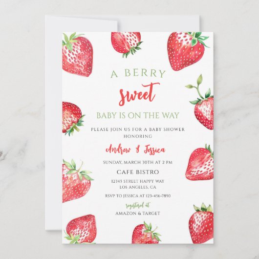 Invitation Fête de bébé aux fraises sucrées (Devant)