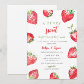 Invitation Fête de bébé aux fraises sucrées (Devant / Derrière)