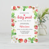 Invitation Fête de Bébé aux Fraises Sucrées (Debout devant)