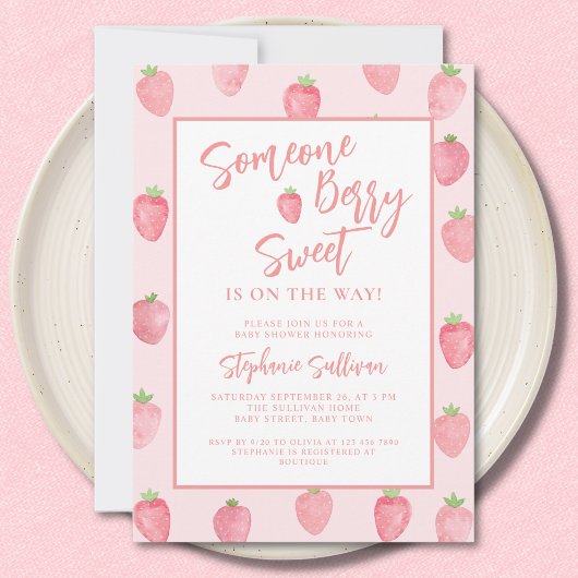Invitation Fête de Bébé aux Fraises Sucrées