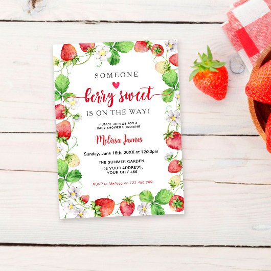 Invitation Fête de Bébé aux Fraises Sucrées