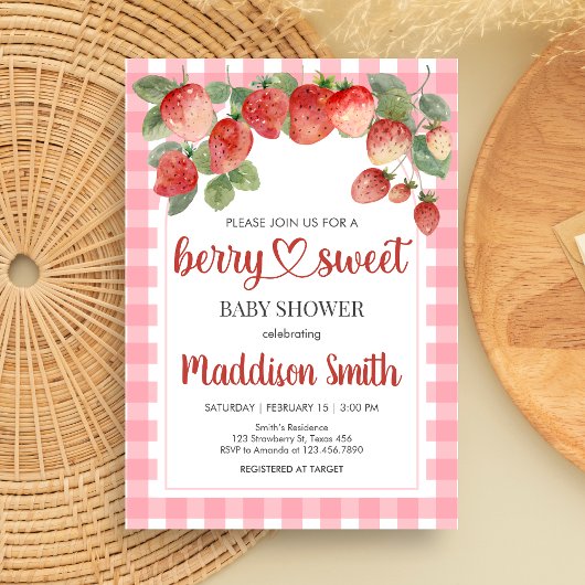 Invitation Fête de Bébé aux Fraises Sucrées