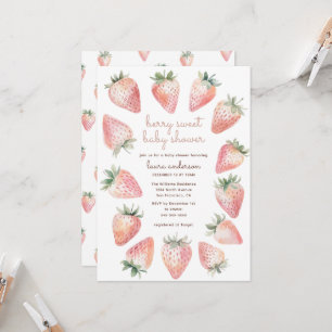 Invitation Fête de Bébé aux Fraises Sucrées Aquarelle
