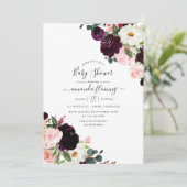 Invitation Fête de bébé aux tons prune et rose (Debout devant)