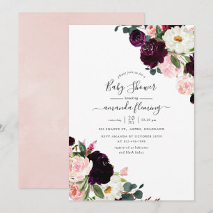 Invitation Fête de bébé aux tons prune et rose