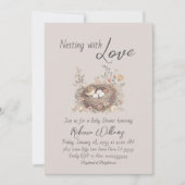Invitation Fête de Bébé avec Arc Floral Rustique et Nids Embo (Devant)