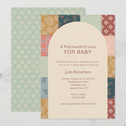 Invitation Fête de bébé avec courtepointe vintage (Devant / Derrière)