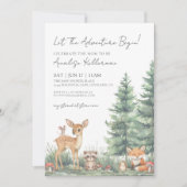 Invitation Fête de Bébé Aventure Animaux de la Forêt de Bois (Devant)