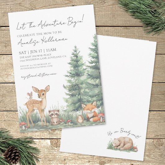 Invitation Fête de Bébé Aventure Animaux de la Forêt de Bois