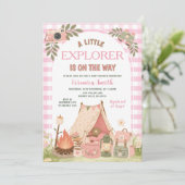 Invitation Fête de bébé aventure fille camping Rose (Debout devant)