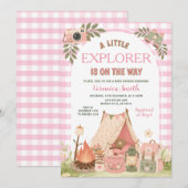 Invitation Fête de bébé aventure fille camping Rose (Devant / Derrière)