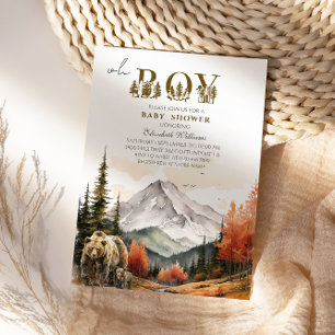 Invitation Fête de Bébé Aventure Ours de Montagne Automne Rus