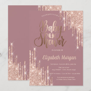 Invitation Fête de Bébé Baby Foots Paillettes Rose Gold Goutt
