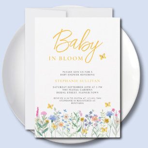Invitation Fête de bébé Baby in Bloom Fleurs sauvages Papillo