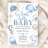 Invitation Fête de Bébé Baleine Garçon Océan Bleu