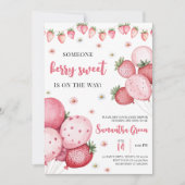 Invitation Fête de bébé ballon en forme de fraise (Devant)