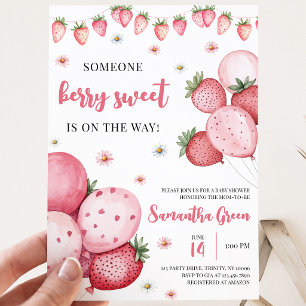 Invitation Fête de bébé ballon en forme de fraise