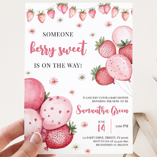 Invitation Fête de bébé ballon en forme de fraise