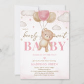 Invitation Fête de bébé ballon ours rose (Devant)