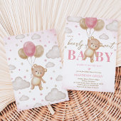Invitation Fête de bébé ballon ours rose