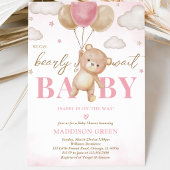 Invitation Fête de bébé ballon ours rose