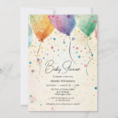 Invitation Fête de Bébé Ballons à l'Aquarelle  (Devant)
