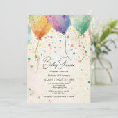 Invitation Fête de Bébé Ballons à l'Aquarelle  (Debout devant)