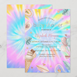 Invitation Fête de bébé Ballons de glace Arc-en-ciel Tie-Dye