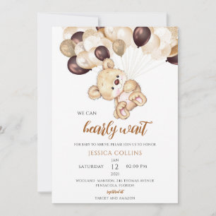 Invitation Fête de Bébé Ballons Ours