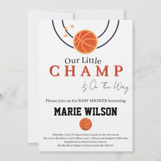 Invitation Fête de bébé basket-ball (Devant)