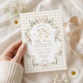 Invitation Fête de bébé beige gingham Silly Goose neutre