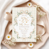 Invitation Fête de bébé beige gingham Silly Goose neutre