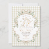 Invitation Fête de bébé beige gingham Silly Goose neutre (Devant)