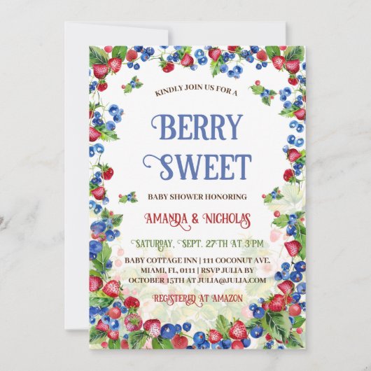 Invitation Fête de bébé Berry Sweet (Devant)