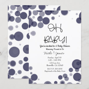 Invitation Fête de bébé Bleu marine à pois et bulles OH CHÉRI