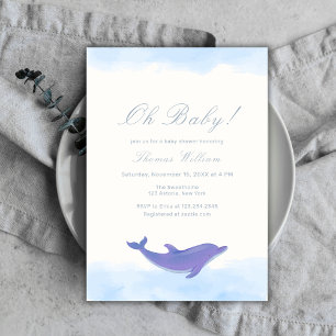 Invitation Fête de bébé Bleu Oh Bébé Plage Océan Dauphin