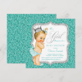 Invitation Fête de bébé Bleu sarcelle et argent (Devant / Derrière)