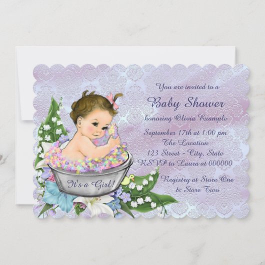 Invitation Fête de Bébé Bleu Violet et Sarcelle Bain Bébé (Devant)