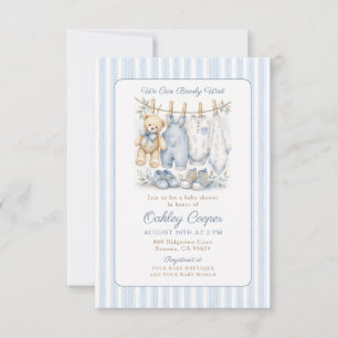 Invitation Fête de Bébé Bleu Watercolor Nous Pouvons à Peine