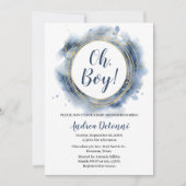 Invitation Fête de bébé Blue Gold Oh garçon (Devant)