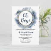 Invitation Fête de bébé Blue Gold Oh garçon (Debout devant)