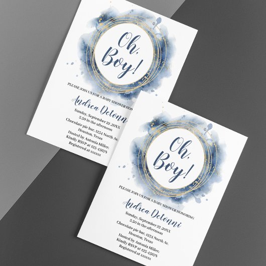 Invitation Fête de bébé Blue Gold Oh garçon