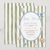 Invitation Fête de Bébé Blue Sage Côté Mer Vous Bientôt  (Devant / Derrière)