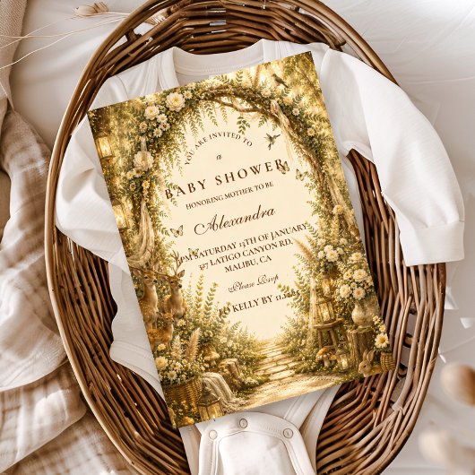 Invitation Fête de Bébé Bohème Forêt Enchantée
