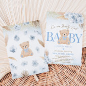 Invitation Fête de bébé bohème Ourson Bleu Garçon